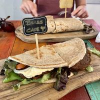 Vegan lentil flatbread at Bliss Cafe in Oistins