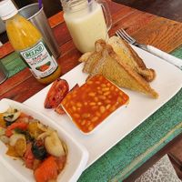 Sautéed veggies, white beans and whole wheat toast at Bliss Cafe in Oistins