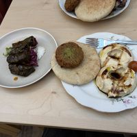 Dolma, falafel, pita and hummus.  at Hummusson in Malmo