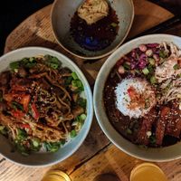 King oyster hoisin on right
Sticky mushroom noodle (special) on left at The Tramshed in Sheffield