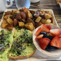 Avocado toast - order with no eggs - added fruit  at Monica's  in Livermore
