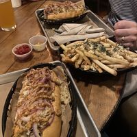 Vegan Brat and Rosemary Garlic Fries.  at The Missing Link in Shreveport