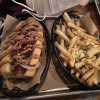 Vegan brats and rosemary garlic fries at The Missing Link in Shreveport