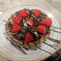 Vegan chocolate, strawberry and banana waffle at Wafflemeister in Brighton