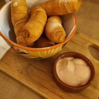 vegan tequeños with a dip at Tumatey in Barcelona