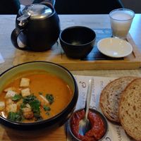 Red lentil soup and earl grey tea at Anne&Max in Eindhoven
