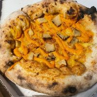 Three cheeses flavour pizza at Planet Vegan in Sao Paulo