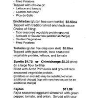 Vegan portion of the menu. at GFF - Mi Tierra in Griffith