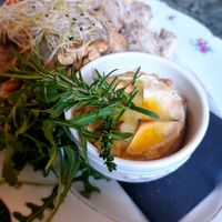 Vegan camembert as appetizer at Den Olifant in Ypres