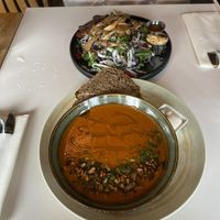 Tomato Soup & Oyster mushroom noodles  at Funky Fresh Cafe - DogA in Oslo