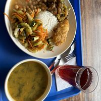 Lunch with soup and drink. I couldn’t finish it, so much food!  at Formosa Taiwan Restaurante Vegetariano in Cuenca