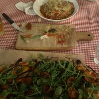 The pizza and the spaghetti at Trevi's in Amsterdam