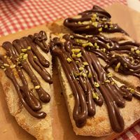 Pizza chocolate: literally pizza crust with chocolate on top, but it was good!  at Trevi's in Amsterdam