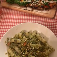 Macaroni and Mona Lisa pizza   at Trevi's in Amsterdam