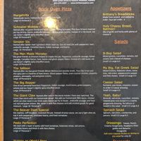 Menu side 1. at Brittany's Brick Oven Pizza in Madison