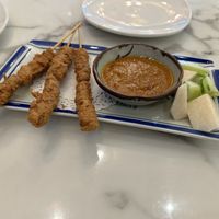 Satay chicken skewers with peanut sauce   at Mamak Vegan Kitchen in Chamblee