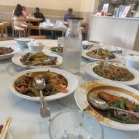 Delicious family style spread, all delicious!  at Mamak Vegan Kitchen in Chamblee