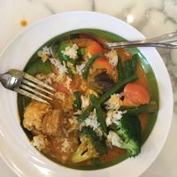 Curry with tofu, okra, string beans at Mamak Vegan Kitchen in Chamblee