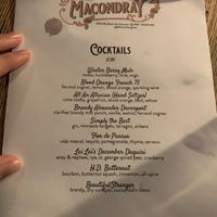 Cocktail menu  at Macondray in San Francisco