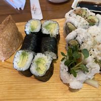 Fried tofu nigiri (left), avocado roll (middle), veggie roll (right)  at Miso Phat in Kihei
