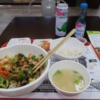 Vegan bowl with white miso soup at HMart in Frederick