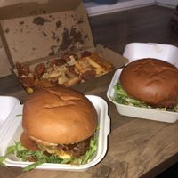 Burgers and butter chi’kn fries at Burger Plant in Dunedin