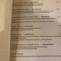 Menu at Infinity in Con Dao