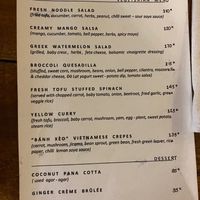 Vegetarian menu at Infinity in Con Dao