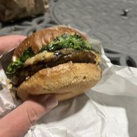 Mushroom Swiss tempeh patty  at Evolution Fast Food in San Diego