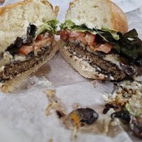 Burger at Evolution Fast Food in San Diego