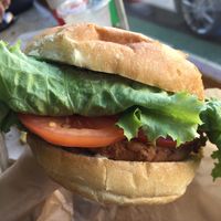 Crispy chicken sandwich  at Evolution Fast Food in San Diego