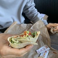 Jumbo veggie wrap. Sounded great but underwhelming and not very full as you can tell  at Evolution Fast Food in San Diego