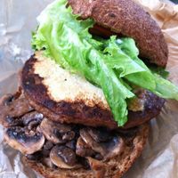 Portobello swiss burger at Evolution Fast Food in San Diego