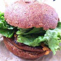 Cheddar bacon burger at Evolution Fast Food in San Diego