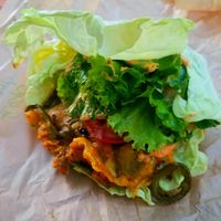 Fuego Burger (on a lettuce wrap) at Evolution Fast Food in San Diego