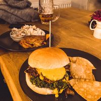 Vegan hamburger + their weekly special  at Pilgrim in Brno
