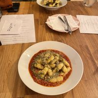 Gnocchi with tomato sauce and Gnocchi with portobello bacon  at Pilgrim in Brno