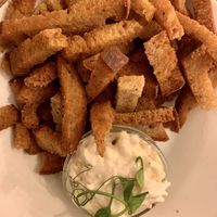 “slama” with garlic & ‘cheese’ dip  at Pilgrim in Brno