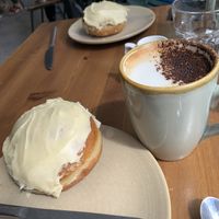 Amazing iced donut and coffee  at Crwst in Cardigan
