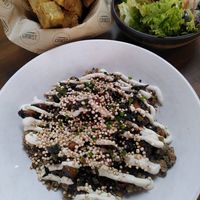 Miso mushrooms, salad and hash browns at Crwst in Cardigan