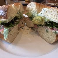 Veggie bagel with vegan scallion spread   at Pearl's in Lexington