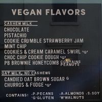 Wall menu for vegan ice cream (note: they say their Honeycomb does not contain bee honey, and thus it is indeed vegan). at Van Leeuwen Ice Cream - 3rd Ave in New York City