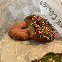 Vegan pink lemonade + Belgian chocolate. Delish    at Union Square Donuts in Brookline