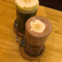 hot chocolate with nutcream, matcha with nutcream at NUTTEA - Soho in London