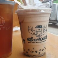 Peach Oolong and Boba Milk Tea with cream at NUTTEA - Soho in London