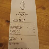 Receipt with prices at NUTTEA - Soho in London