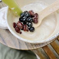 Hot classic bubble tea with added red bean  at NUTTEA - Soho in London