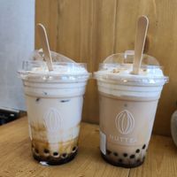 Brown sugar tea and earl grey nut mylk tea both topped with nut cream at NUTTEA - Soho in London