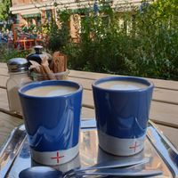 Cappuccino with oatmilk at FACTORY GIRL Restaurant in Berlin