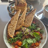 Shakshouka and sweet potato pancakes at FACTORY GIRL Restaurant in Berlin